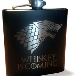 WHISKEY IS COMING (engraved flask)